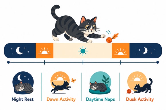 Cat's Night time behaviour timeline graphic