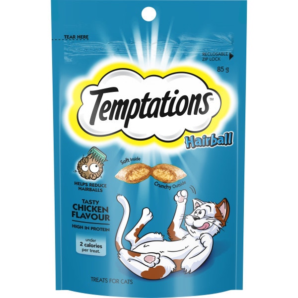 TEMPTATIONS™ Hairball Tasty Chicken Cat Treats 85g image 1